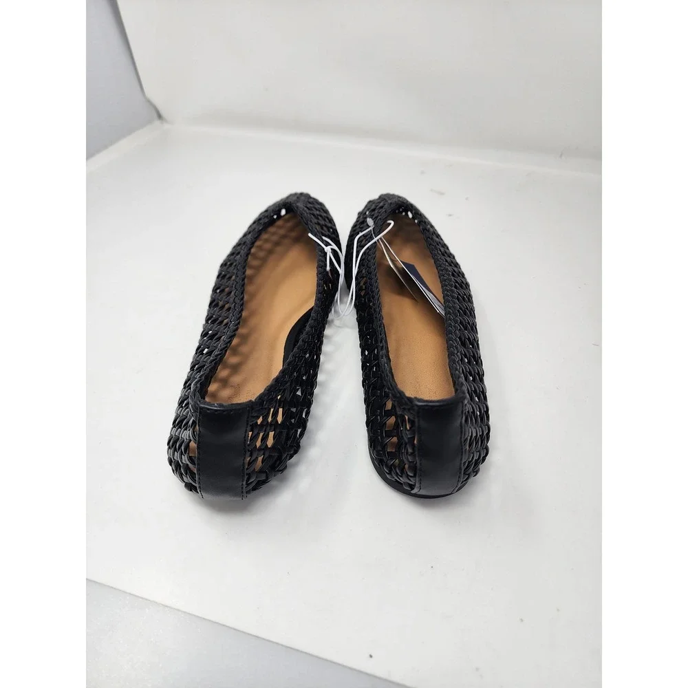 A New Day Womens Woven Pointed Toe Flats Black Faux Leather Casual Size 9